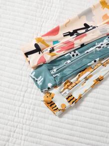 SHEIN 3 件套男婴休闲可爱数码印花长颈鹿、动物和豹纹拉链长袖连体衣套装，舒适家居服 - 彩色 - 查看 6