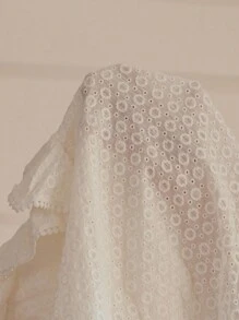Aveloria Rosie Elegant Embroidery Floral Ruffle Cuff Drawstring Collar Bow Front Blouse For Women Fall Cloth For Women - White - View 7