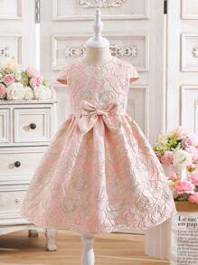 Vestido de niña elegante con decoración de mariposa en la cintura y mangas cortas, estilo princesa, adecuado para uso diario, actuaciones, fiestas, cumpleaños, regalos, verano - Rosa - Ver 1