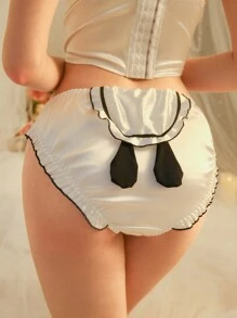 Cute Ruffled Bunny Ear Women Hipster Panties - Black and White - View 1