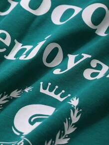 DAZY 字母印花短袖宽松女式休闲睡衣连衣裙 - 綠色 - 查看 7