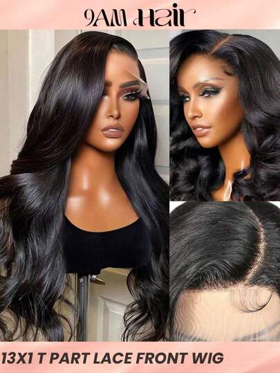 Transparent Spets Body Wave T Del Spets Front Peruk Människohår Spets Frontal Stängning Peruker Med Front Baby hår Förplockat Naturligt hårfäste Peruk Naturlig Svart Färg