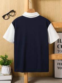 SHEIN 青少年男孩休闲时尚可爱笑脸二合一 Polo 衫，适合春夏季日常穿着和外出 - 彩色 - 查看 2