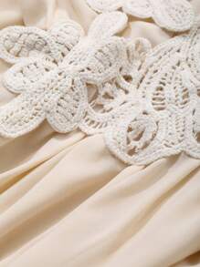 DAZY Square Neck Lace Patchwork Lantern Sleeve Women Blouse,Babydoll Top Long Sleeve - Apricot - View 10