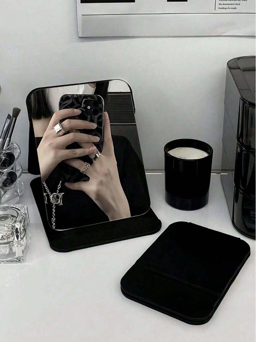 1PC Foldable Makeup Mirror, Dressing Table Makeup Mirror, Convenient Storage And Space Saving, Suitable For Bathroom, Student Dormitories, Dressing Table, Bathroom Accessories Home Bathroom Decor Summer Makeup Organizer