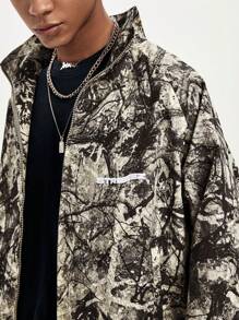 Manfinity VCAY Men's Loose Fit Digital Print Long Sleeve Jacket, For Fall Winter - Green - View 5