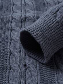 Manfinity EZcore Men's Autumn/Winter Round Neck Knitted Long Sleeve Pullover Sweater With Cable Pattern - Dark Grey - View 6