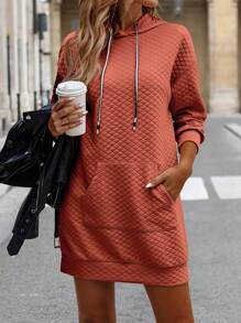 SHEIN LUNE Women Drop Shoulder Long Sleeve Drawstring Hooded Long Sweatshirt Dress For Autumn/Winter Graduation,Back To School Outfits,Graduation,Teacher Outfits For Women,Back To School Pullover Fall Outfit - Rusty Rose - View 3