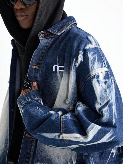 NEON BLANC Löst mode för män Indigo Blue Street Woven jeansjacka, långärmad