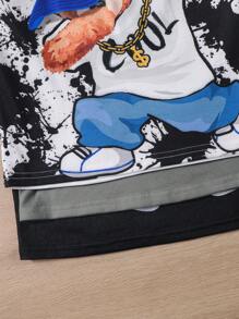 SHEIN Leap Crew 买 1 送 2 年轻男孩休闲熊印花圆领宽松针织长袖 3 件套 T 恤，包含 3 种设计，适合学校、花园、海滩、生日、春/夏/秋/冬季 - 淺灰色 - 查看 5