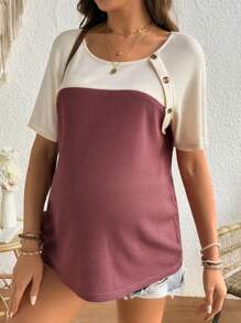 SHEIN Women Minimalist Contrast Color Nursing Top For Daily Wear, Summer - Apricot - View 3