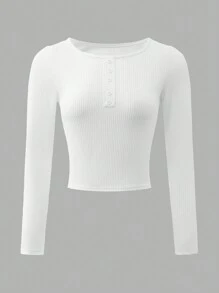 SHEIN Teen Girls 3 Pcs Set, Long Sleeve, Button Decor, Solid Texture Rib Casual Set, Spring & Autumn - Multicolor - View 3