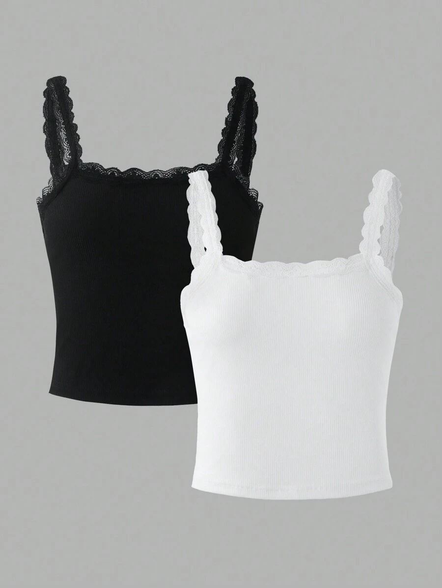 SHEIN Sweetra Young 女童和青少年休闲无袖上衣和短裤 2 件套，夏季 - 彩色 - 查看 1