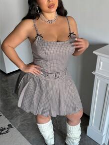 Flirla Ensemble robe portefeuille et jupe style américain à carreaux pour grandes tailles - Multicolore - Voir 5