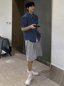 DAZY Men's Solid Blue Denim Shirt, Summer - Blue - View 5