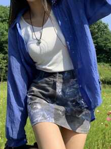 DAZY Effen kleur damesblouse met lange mouwen en knoopsluiting aan de voorkant, casual, alledaagse kleding