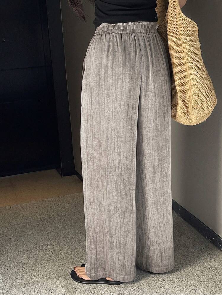 Women's Striped Elastic Waist Contrast Color Drawstring Wide Leg Floor Length Pants