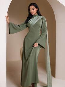 Veilorie Women Elegant Flowy Flared Sleeve Arabic Style Long Dress Modest