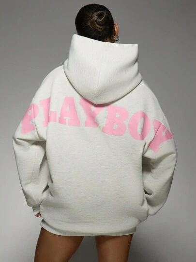 Missguided x Playboy 合作款超大连帽衫连衣裙街头服饰家居服休闲冬季个性标志印花时尚运动衫