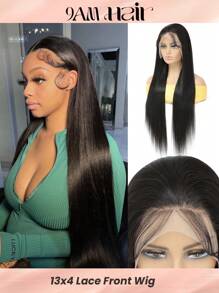 Transparent 13X4 Lace Frontal Wig Virgin Human Hair Long Silky Straight Pre Plucked Hairline 180% Density Natural Black Color Lace Front Wigs With Baby Hair 22-30inch - SNatural - View 2
