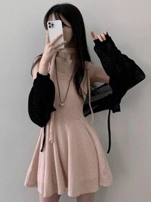 DAZY Đầm ngắn hở eo màu trơn đơn giản cho nữ - Hồng - Xem 7