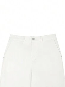 Manfinity Mode Manfinity Men's Solid Color Simple Slim Fit Stylish Casual Shorts, White Men Shorts, Valentine Day Men - White - View 5