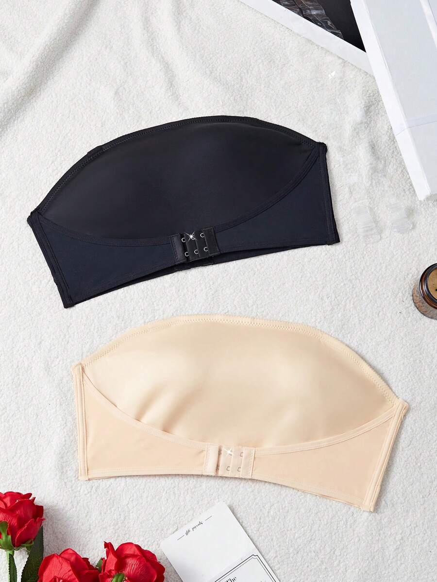2pcs/Set Plus Size Women's Minimalist Wireless Bras, Comfortable Bralette - Multicolor - View 1