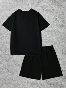 Coolqubz Áo thun cổ tròn tay ngắn in hình nhân vật hoạt hình & quần short bộ đồ thường ngày cho bé trai tuổi teen - màu đen - Xem 2