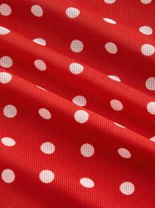 SHEIN MOD 加大码红色背景白色波尔卡圆点细肩带迷你连衣裙、蕾丝、女士短裙、情人节、爱情/夏季情人 - 紅色 - 查看 8