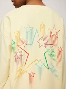 SHEIN Explorewe Bộ áo thun dài tay in hình ngôi sao ombre thời trang đường phố dành cho bé trai và quần short rộng - Màu be - Xem 4