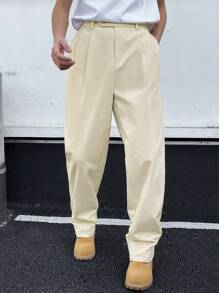 Manfinity Hypemode Vintage American Style Solid Color Loose Straight Leg Casual Pants, Flattering & Versatile - Beige - View 6