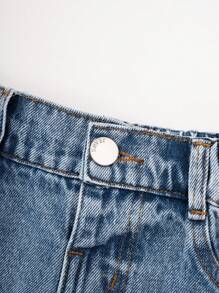Baby Girls Casual Loose Straight Leg Denim Jeans With Multiple Pockets - Medium Wash - View 4