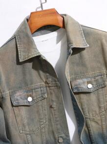 Manfinity Homme Plus Size Men's Casual Single-Breasted Loose Denim Jacket, Autumn - Multicolor - View 3