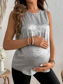 SHEIN Women Maternity Summer Fashionable Solid Color Textured Camisole - Silver - View 5