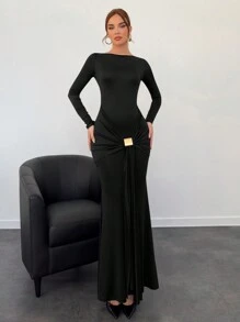 Aloruh Autumn/Winter New Brown Midi Dress For Women