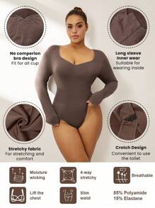 Slayform Plus Size Women's Solid Color Long Sleeve One-Piece Jumpsuit, Casual And Fashionable For Daily Wear