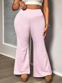 Slaydiva 大码女式高腰松紧腰瑜伽裤，塑身健身紧身裤 - 粉色 - 查看 5