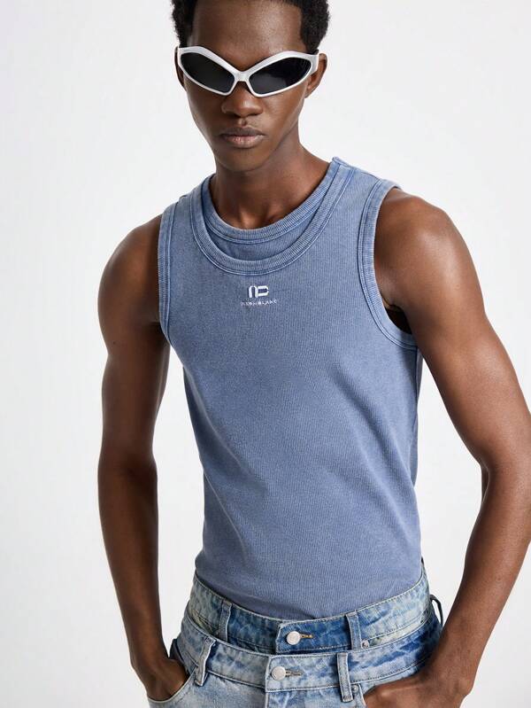 NEON BLANC Men's Crew Neck Sleeveless Print Detail Minimalist Casual Tank Top, Streetwear Essentials