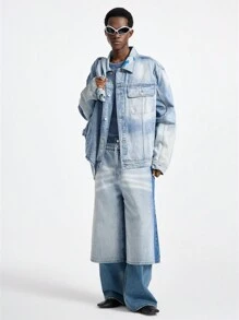 NEON BLANC Men's Street Fashion Speckled Denim Long Sleeve Jacket