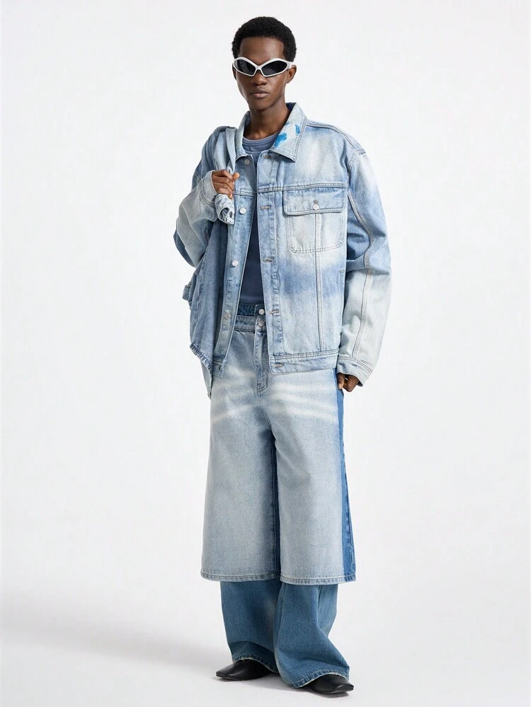 Men's Street Fashion Speckled Denim Long Sleeve Jacket