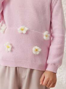 Blossori Young Girls' Pink Knitted Loose Round Neck Pullover Sweater, Autumn/Winter - Pink - View 6