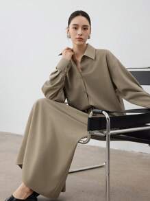 Dazy-Less Conjunto de 2 piezas de traje de negocios minimalista y holgado de lino para mujer, ropa de otoño