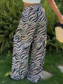 DAZY Women Vacation Floral Zebra Print Casual Pants - Black - View 5