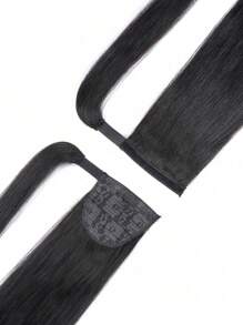 1Pc Clip In Straight 1B 150% Density Real Remy Human Hair Ponytail Extension Remy Hair Wrap Around Hairpiece Beginner Friendly Hair Extensions - Natural Black - View 4
