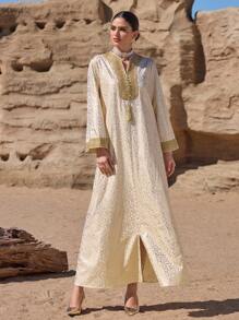 Al Najma Women's Elegant Turkish & Arabian Traditional Long Dress, Modest Kaftan