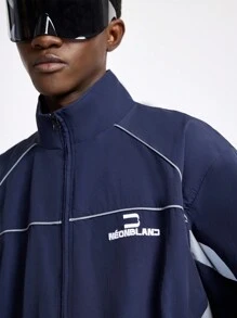 NEON BLANC Men's Fashionable Streetwear Navy Blue Woven Jacket, For Fall Winter