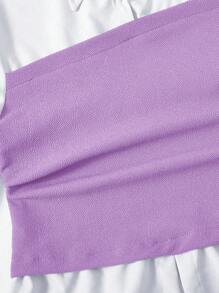 SHEIN 2 件套休闲都市拼接色块二合一衬衫和阔腿裤套装，适合青少年女孩