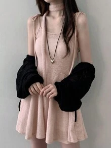 DAZY Đầm ngắn hở eo màu trơn đơn giản cho nữ - Hồng - Xem 8