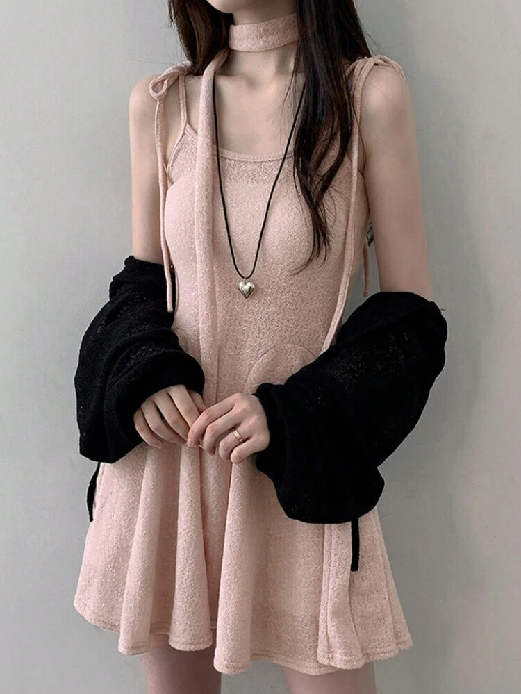 Women's Casual Solid Color Cinched Waist Camisole Mini Dress