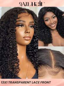 Transparent Lace Kinky Curly T Part Lace Wigs Real Human Hair Lace Frontal Closure Wigs With Front Baby Hair Pre Plucked Natural Hairline Wig Natural Black Color - Natural Black - View 2